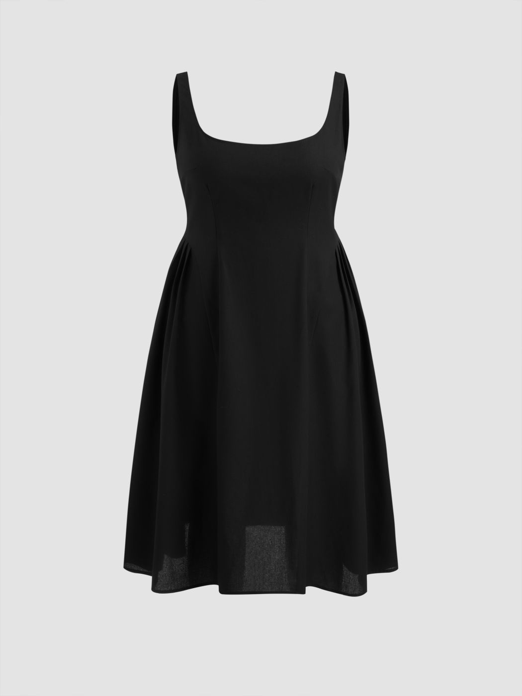 Linen-blend Square Neck Pleated Midi Dress Curve & Plus