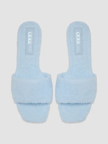 TERRY CLOTH & FAUX LEATHER SQUARE TOE SLIPPERS
