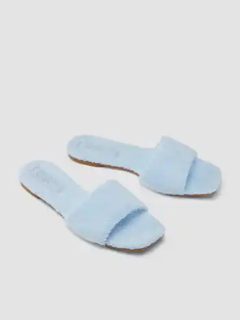 TERRY CLOTH & FAUX LEATHER SQUARE TOE SLIPPERS