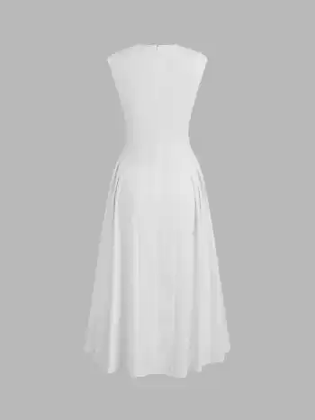 V-Ausschnitt Solid Gebundeneärmlose Maxikleid