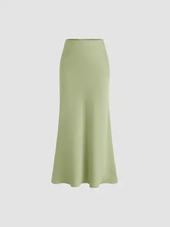 Satin Satin Mid Rise Solid Zipper Maxi Skirt For Work