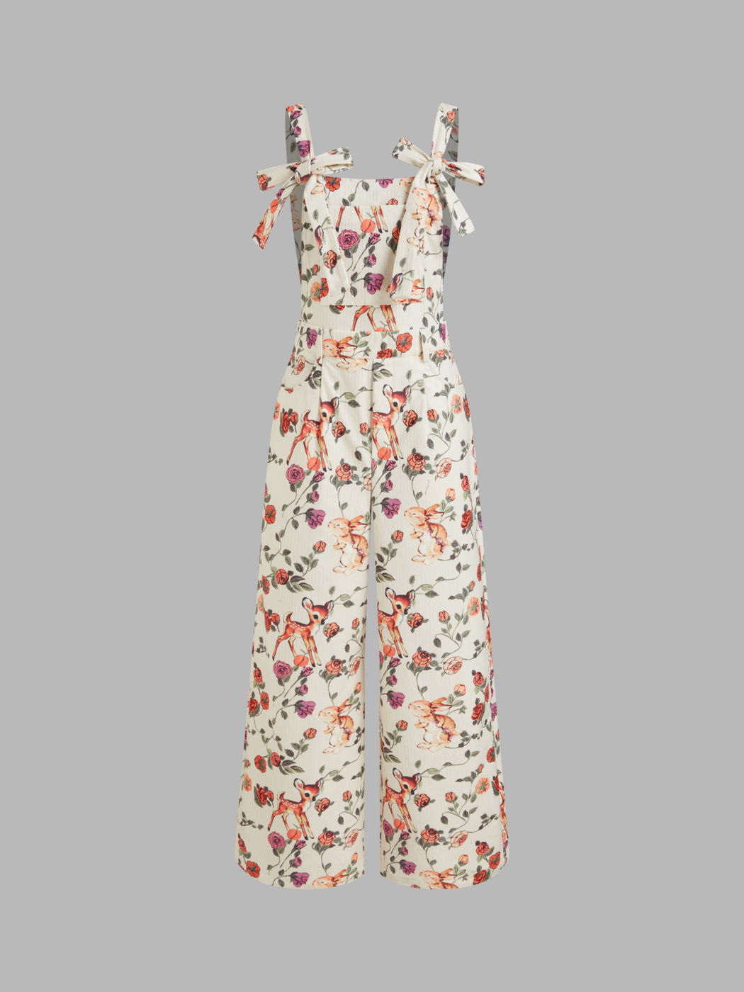 Deer & Floral Pattern Bowknot Jumpsuit