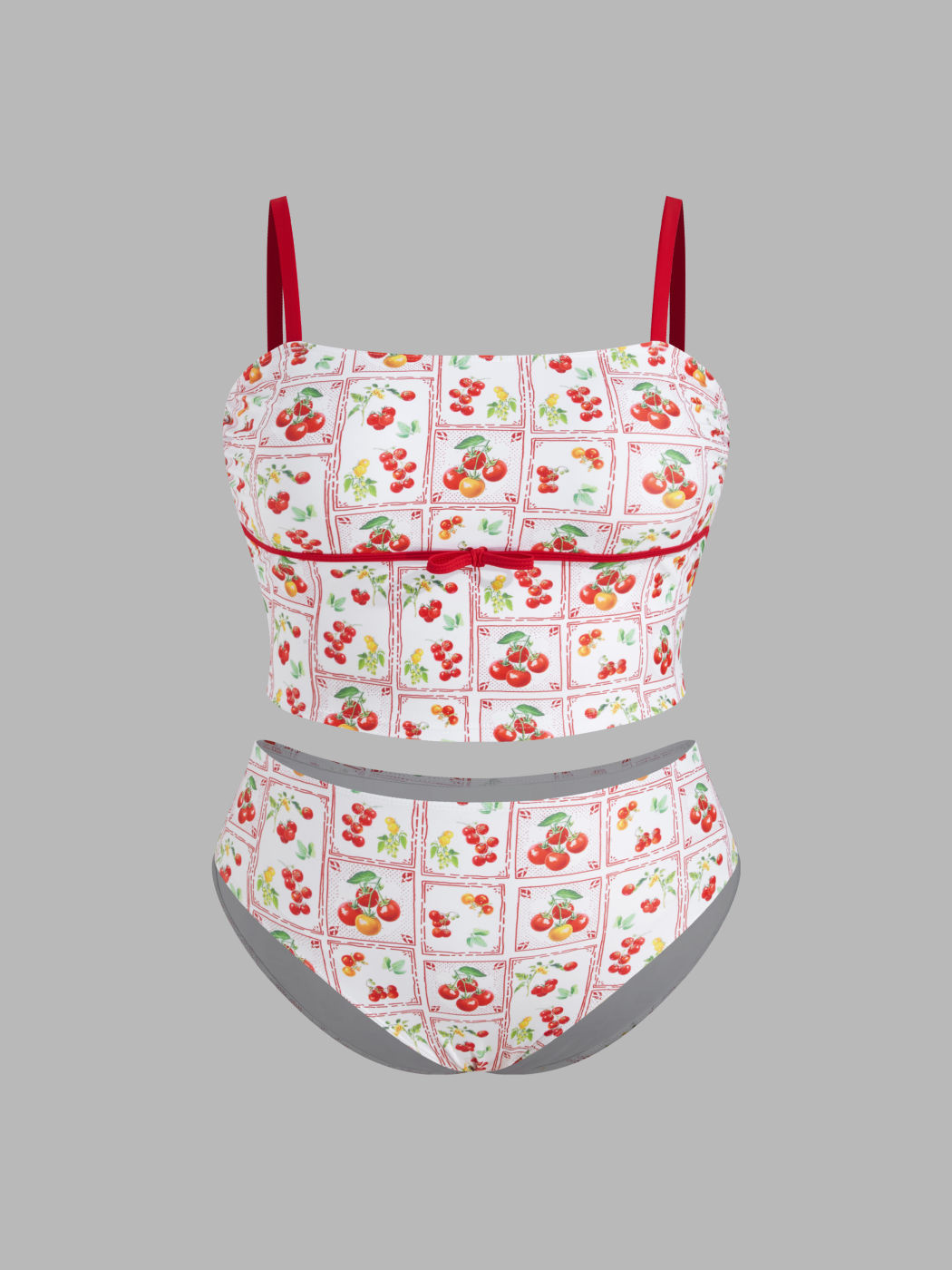 Square Neck Tomato Bowknot Bracelet Full Coverage Bikini Set Curve & Plus