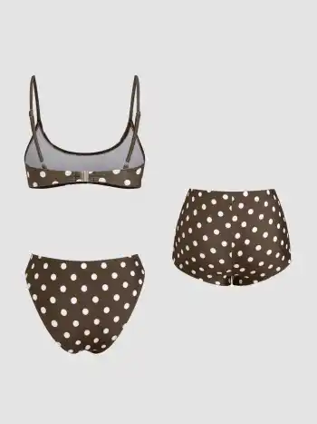 U-Halslinie Polka-Dot Armband Schalkhaftes Bikini-Set mit Cover-Up Shorts
