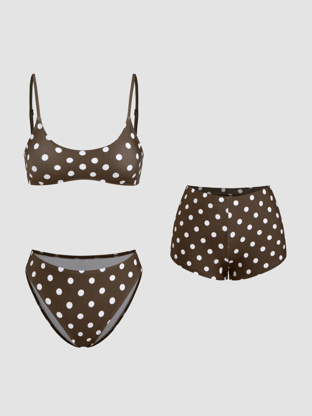 Set Bikini Sfacciato con Bracciale a Pois e Scollo a U con Shorts Coprenti