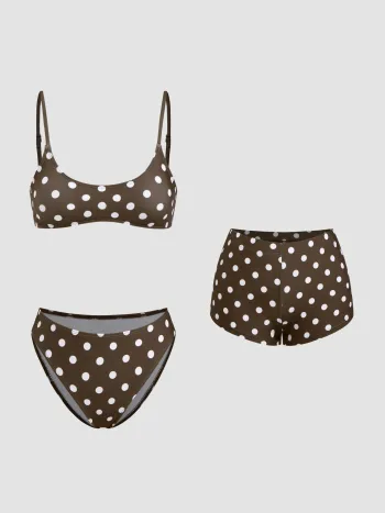U-Halslinie Polka-Dot Armband Schalkhaftes Bikini-Set mit Cover-Up Shorts
