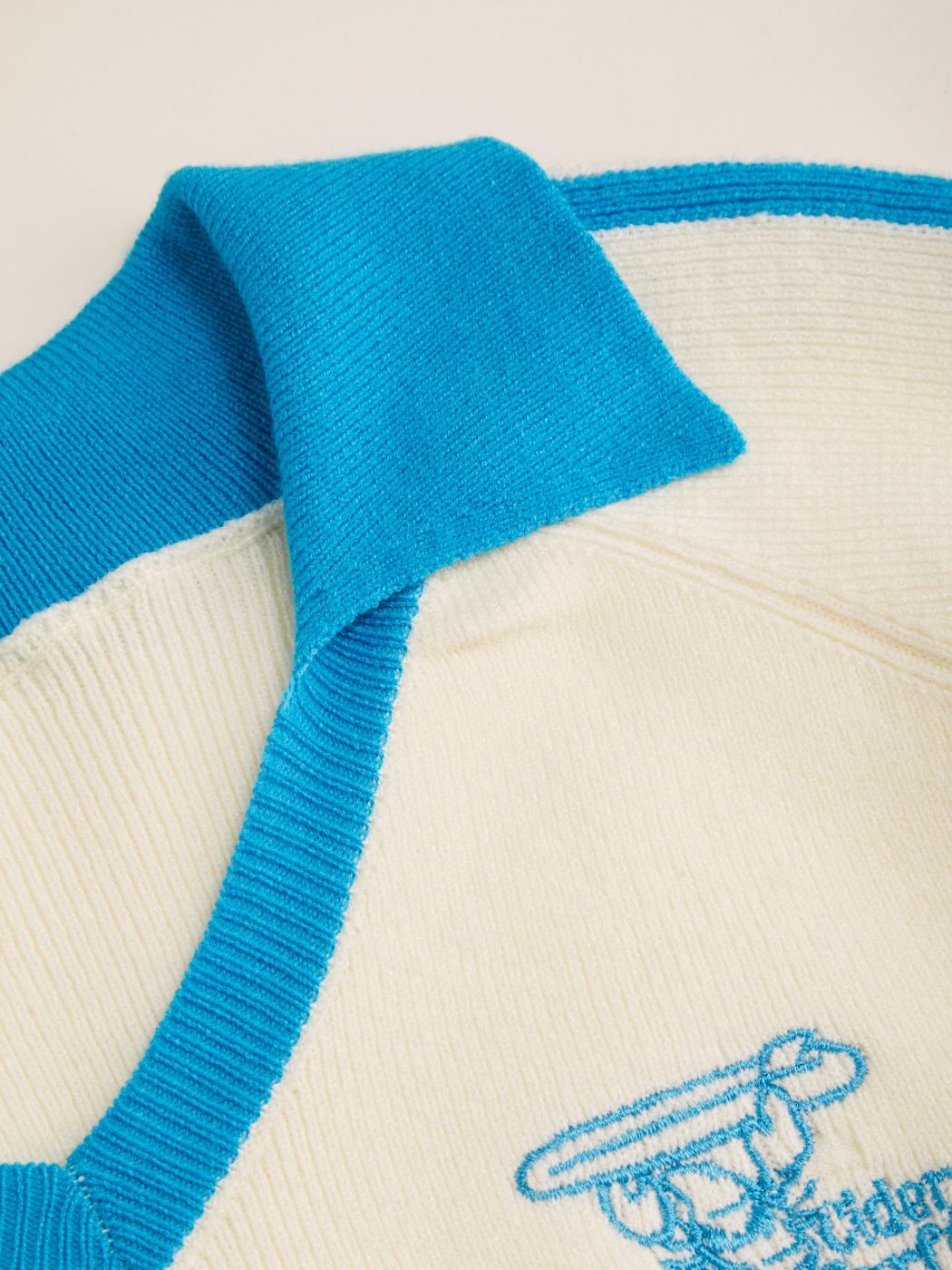 Knit Polo Contrasting Binding Mid-length Sleeve Top