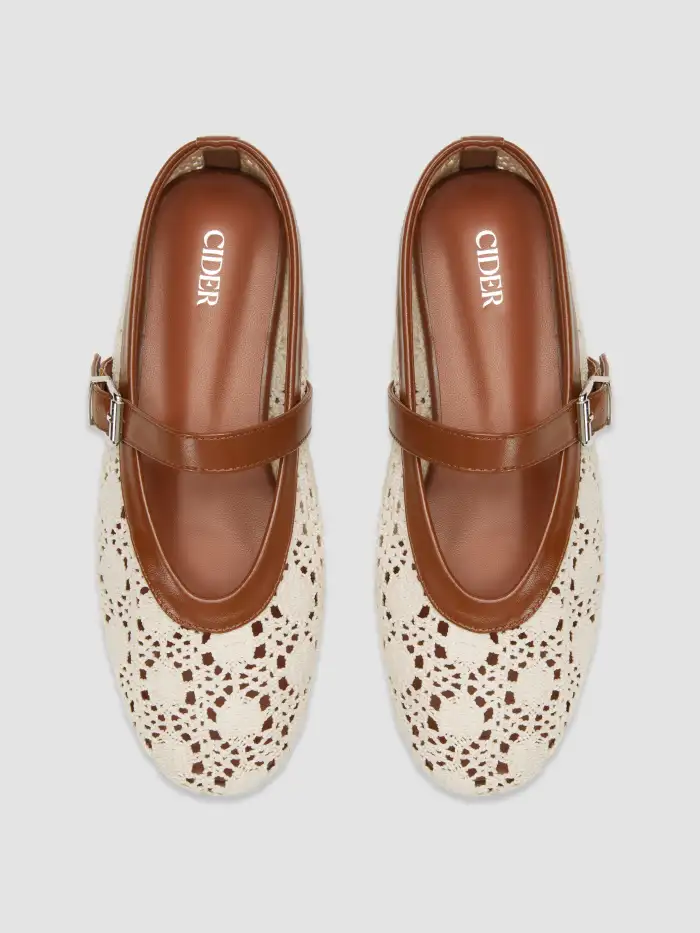 Double Strap Buckle Bowknot Ballet Mary Jane Flats