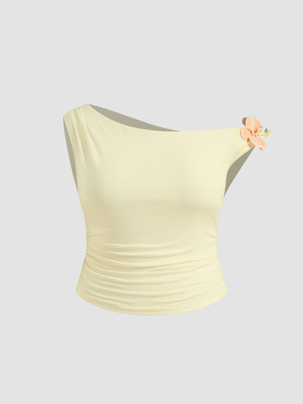 Asymmetrical Neck Ruched Flower Tank Top Curve & Plus