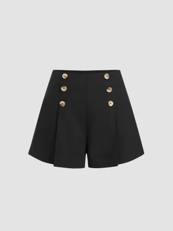 Linen-blend Mid Rise Double Breasted Pleated Shorts
