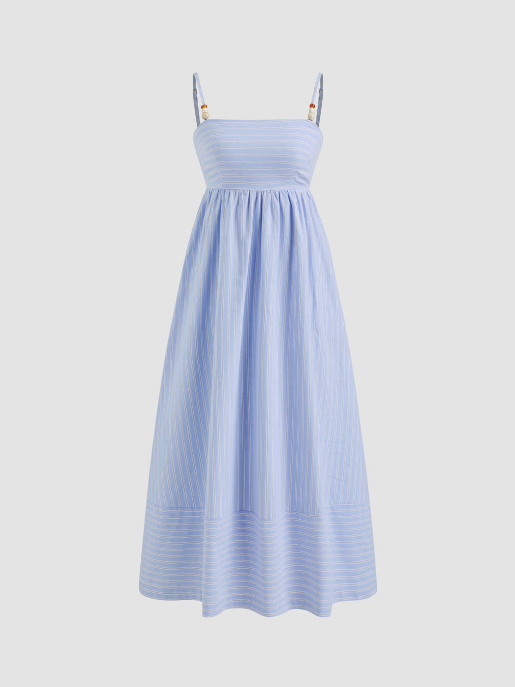 Cotton-blend Stripe Shirred Beaded Cut Out Maxi Dress