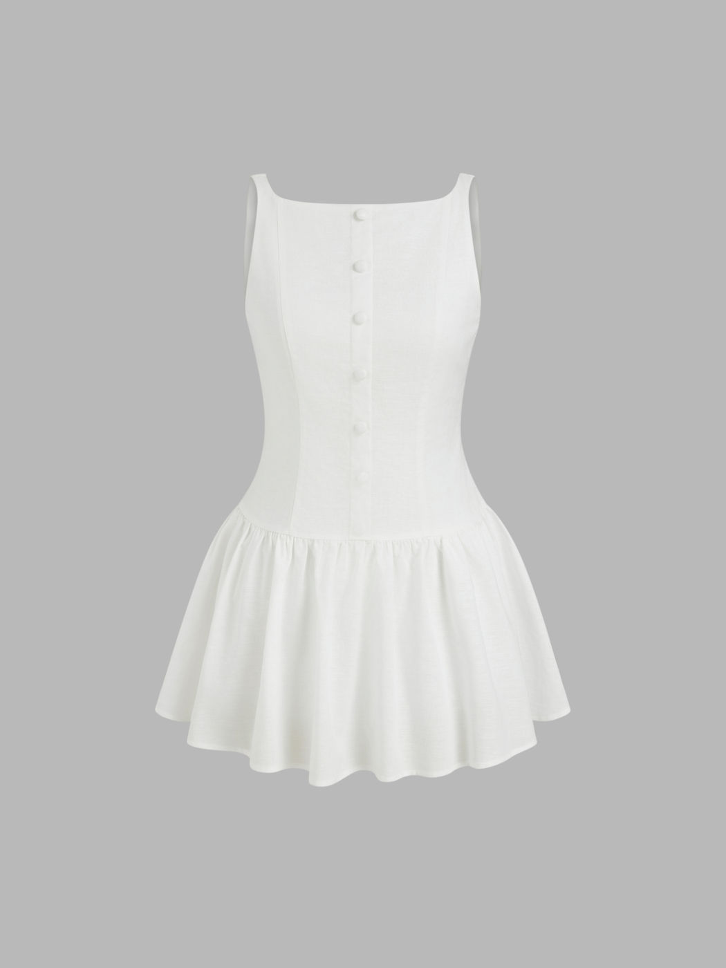 Linen-blend Boat Neck Backless Ruffle Mini Dress