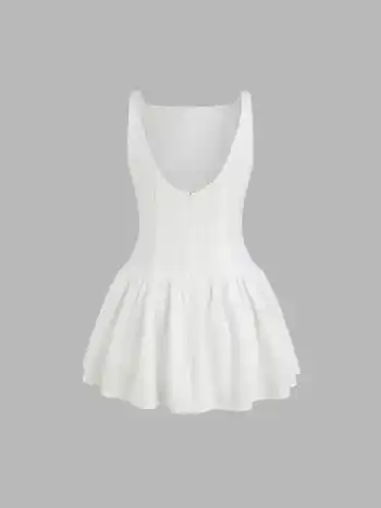 Linen-blend Boat Neck Backless Ruffle Mini Dress
