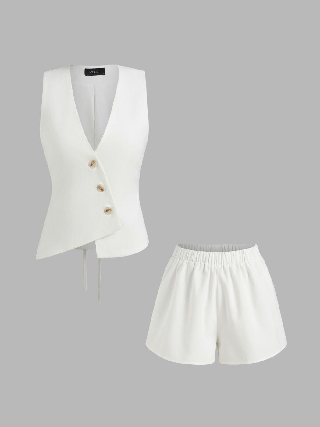 Linen-blend Asymmetrical Hem Lace Up Vest & Mid Rise Shorts Set