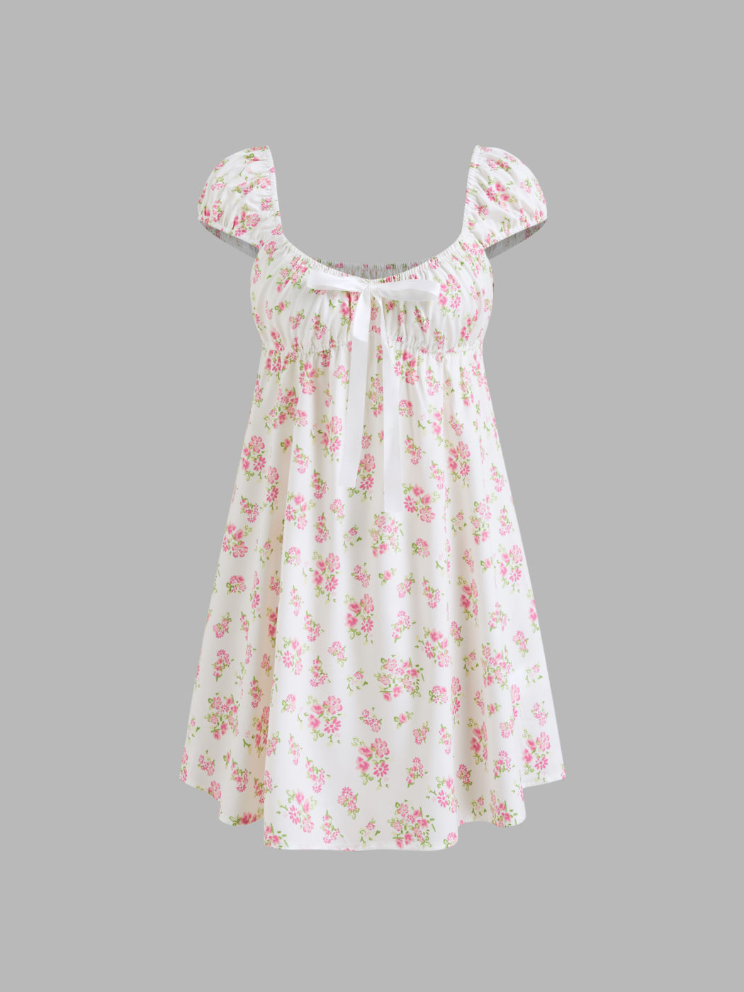 V-neck Floral Bowknot Ruffle Hem Mini Nightdress