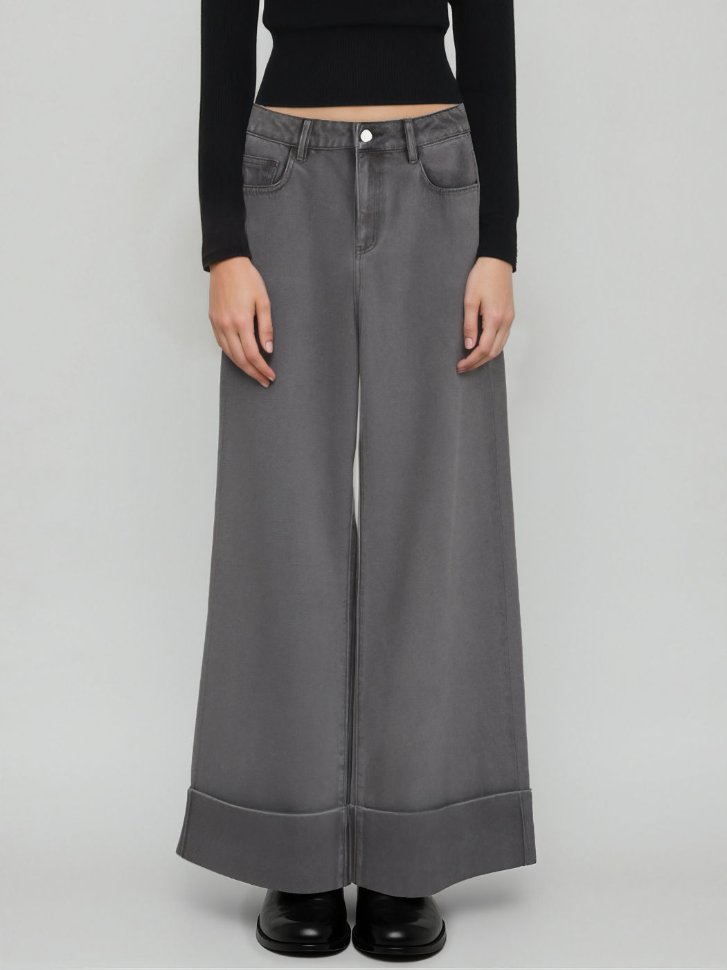 Cider Denim Low Rise Roll Hem Wide Leg Jeans