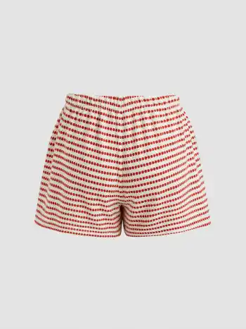 Mid Rise Geometric Stripe Pocket Beaded Knotted Shorts