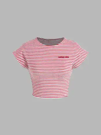 Cotton-blend Stripe Feeling Salty Embroidery Crop Top & Low Rise Shorts Set
