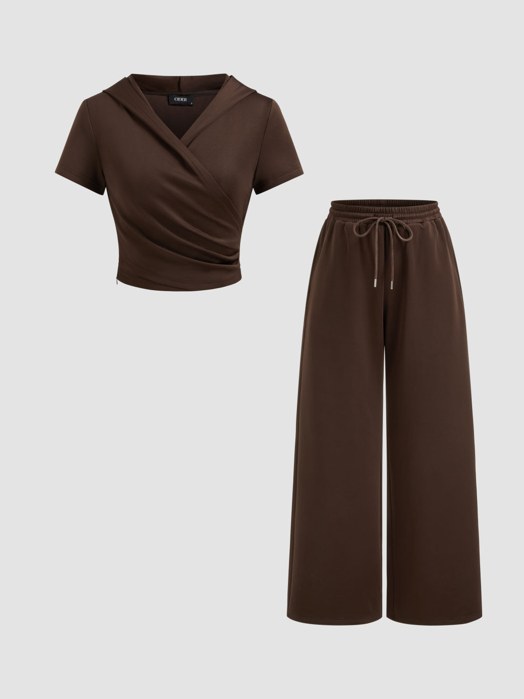 Cotton-blend Hooded Wrap Top & Mid Rise Elastic Waist Trousers Set