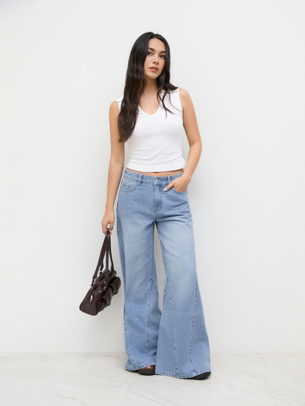 Jeans larghi lavati a vita bassa in denim Cider