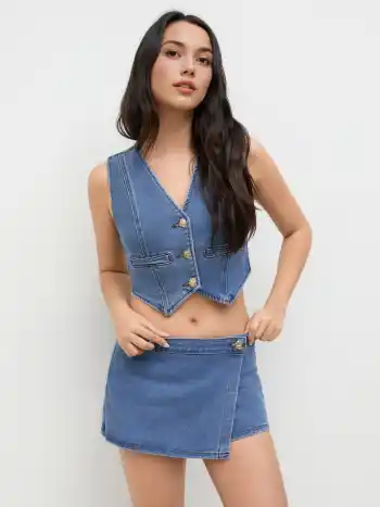 Stretch-Denim-V-Ausschnitt Crop Weste
