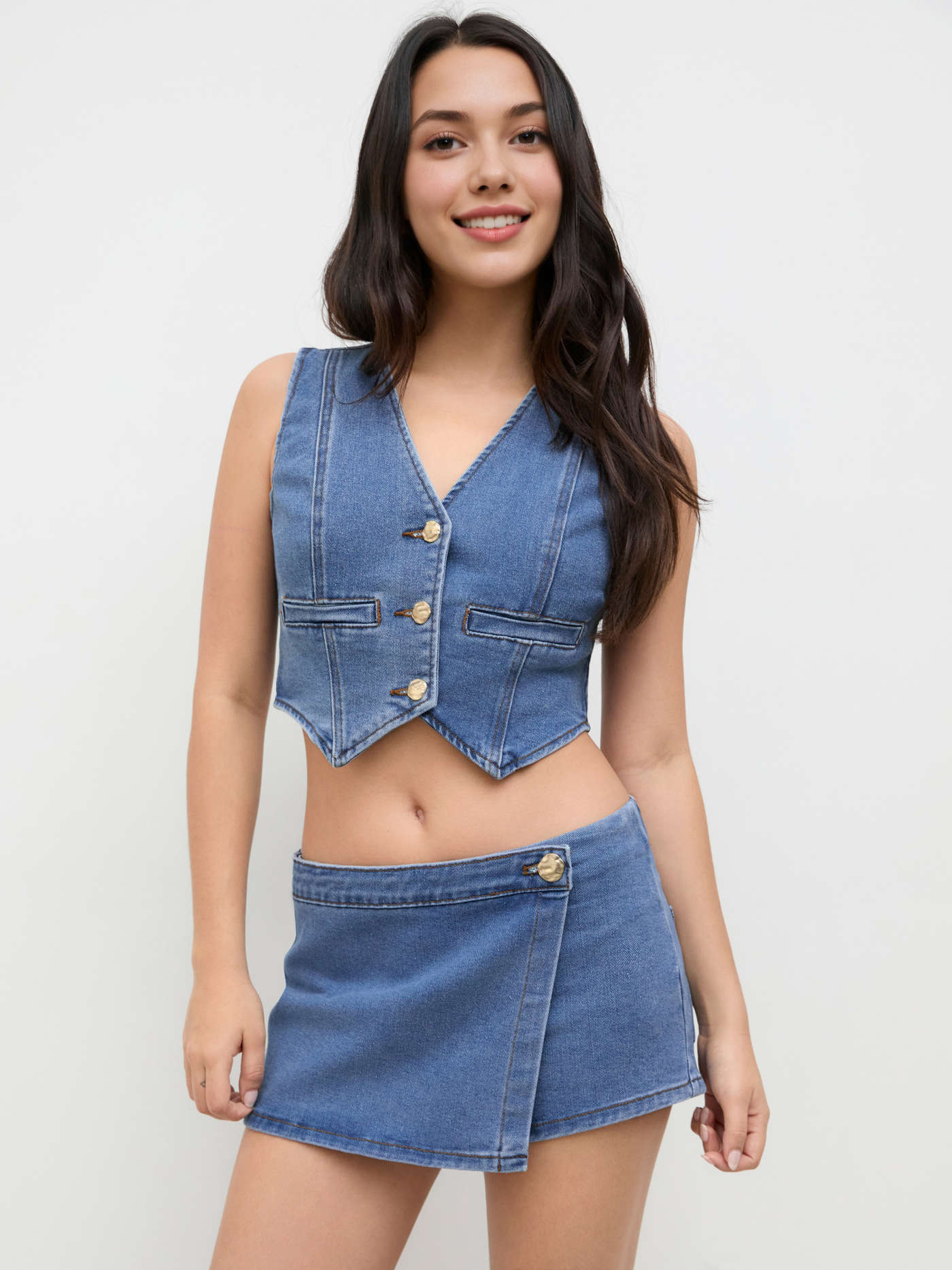 Stretch Denim Low Rise Micro Mini Skort