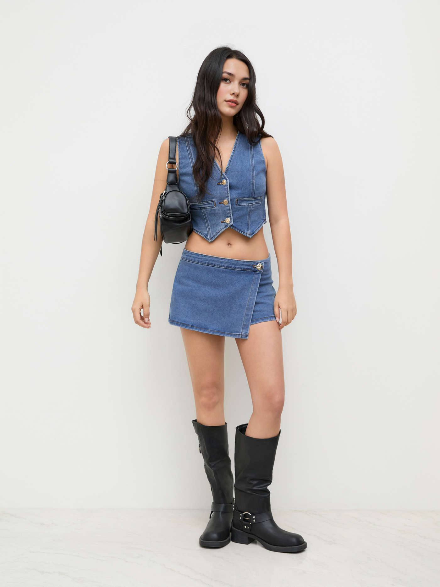 Stretch Denim Low Rise Micro Mini Skort