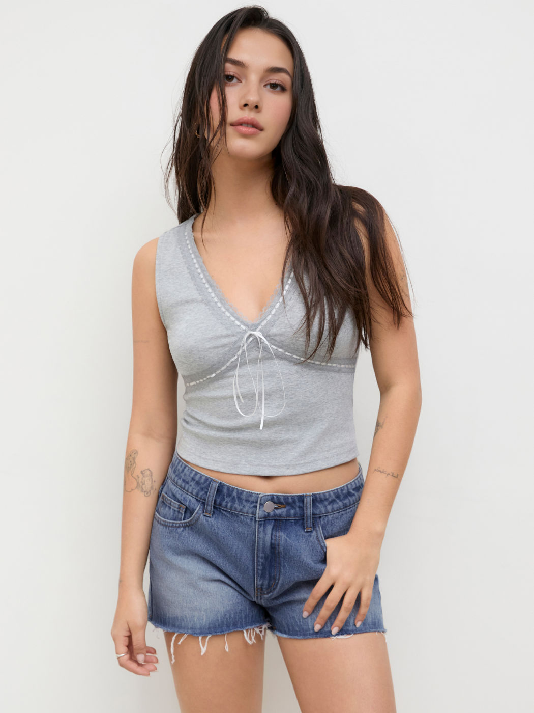 Cider Denim Low Rise Raw Hem Micro Shorts