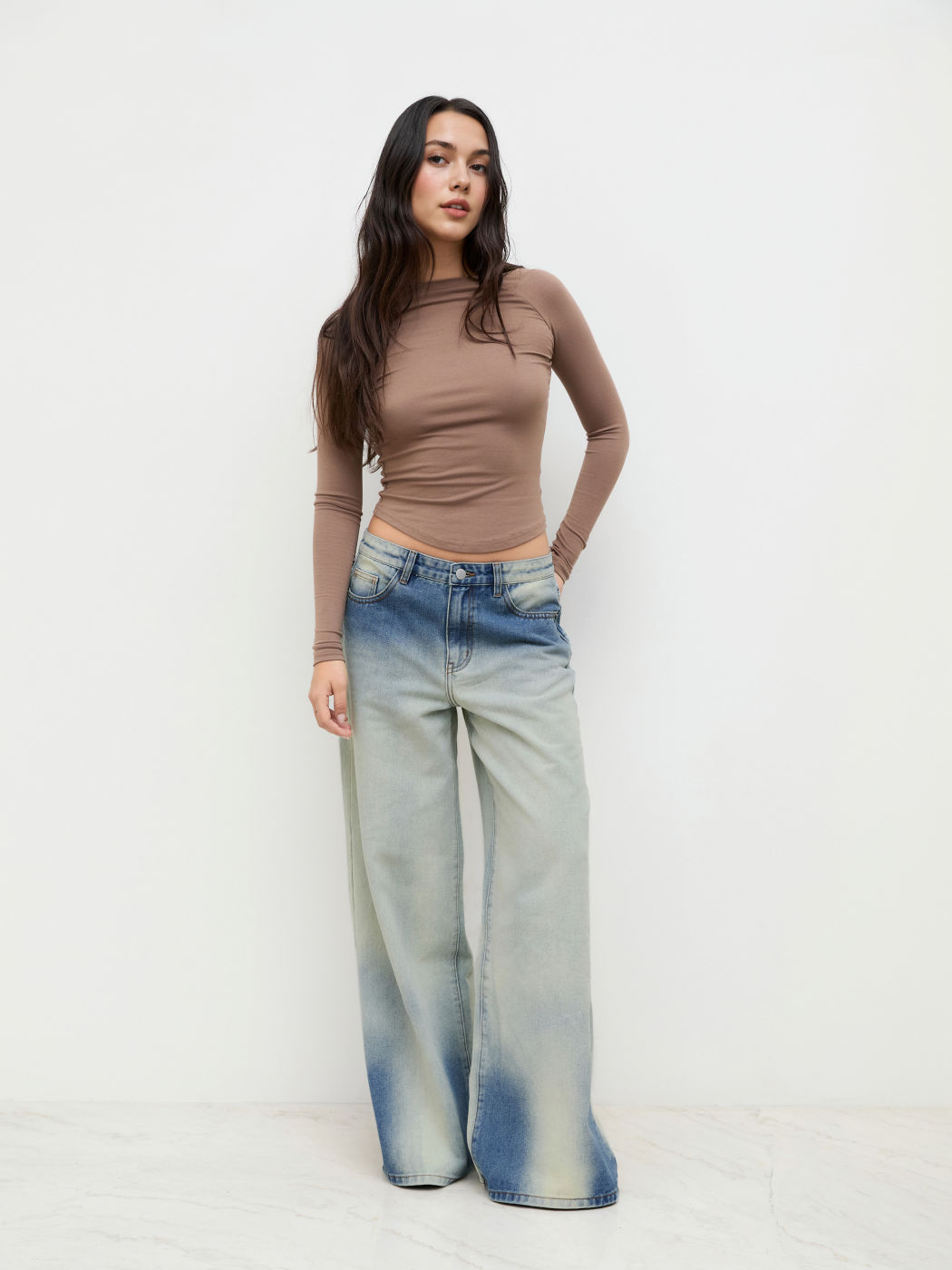 Cider Denim Low Rise Washed Gradient Baggy Jeans