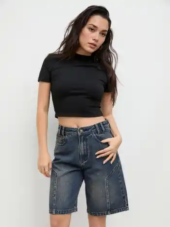 Cider Jeans Bermuda-Short mit mittlerer Taille und Taschen