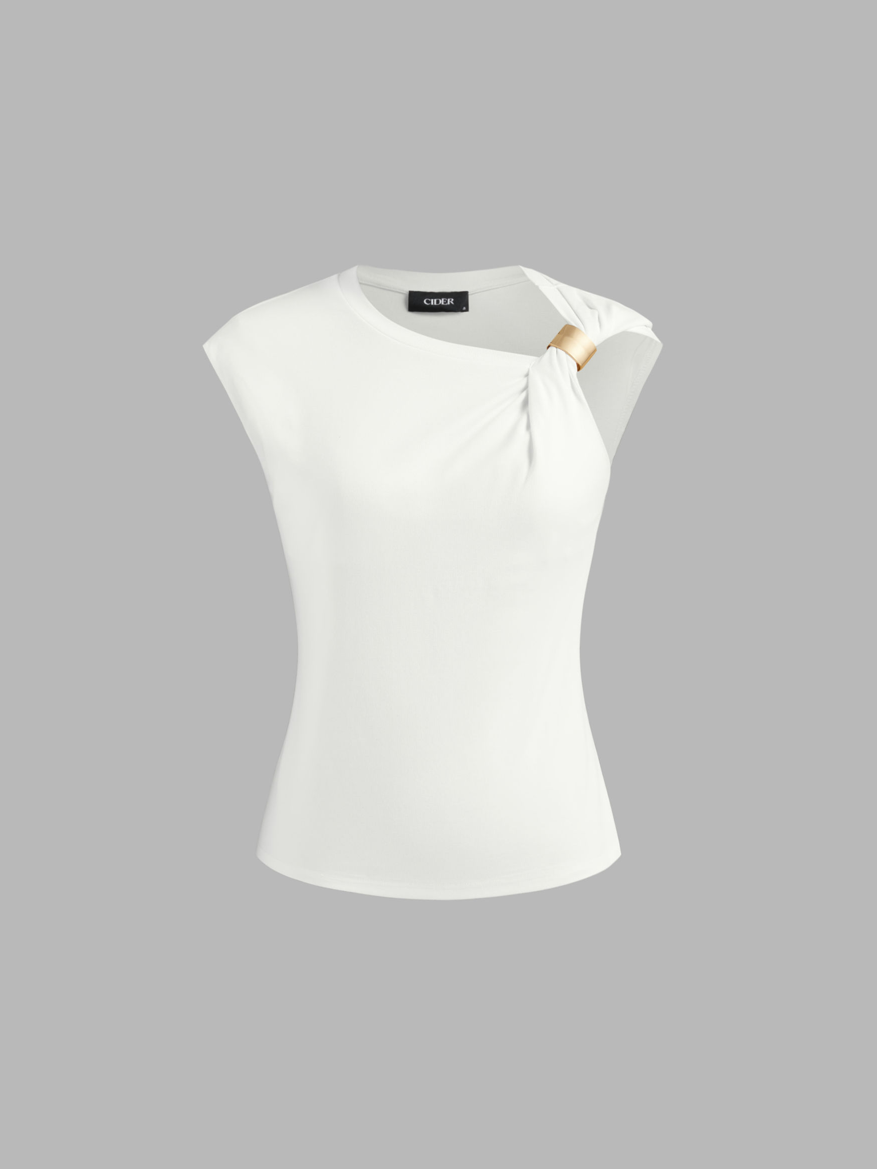Asymmetrical Neck Buckle Twist Tee