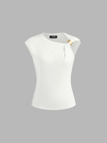 Asymmetrical Neck Buckle Twist Tee
