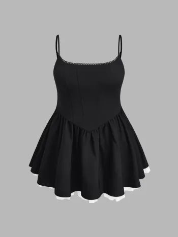 Square Neck Bowknot Ruffle Layered Mini Dress