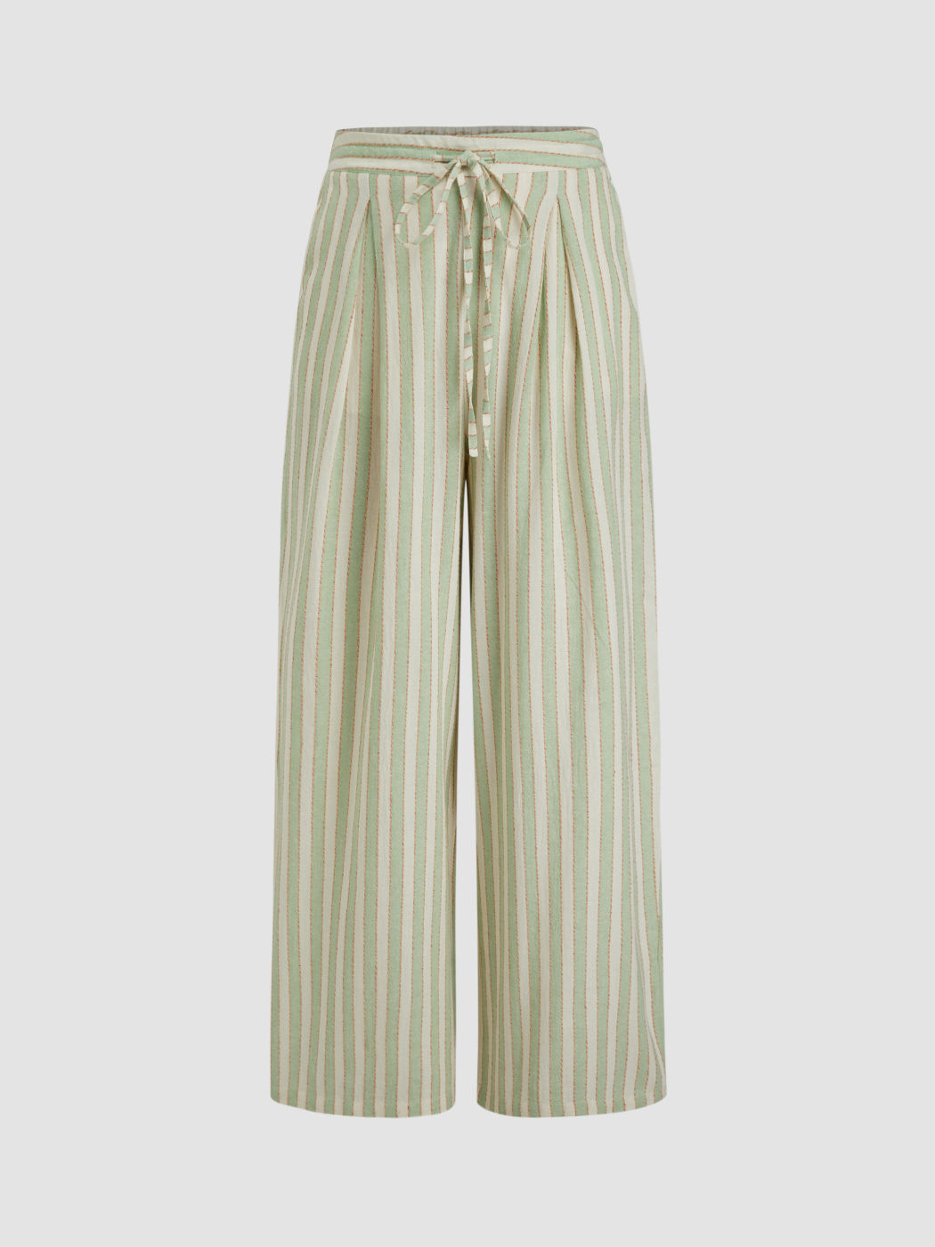 Cotton-blend Mid Rise Stripe Knotted Straight Leg Trousers