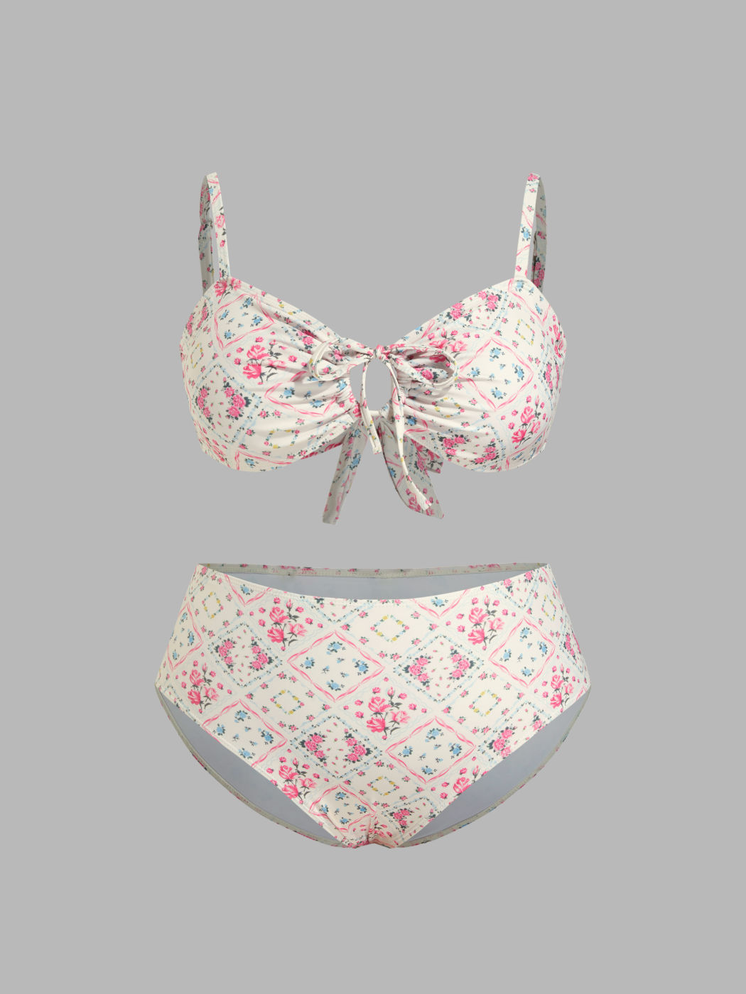 Sweetheart Floral Cut Out Knotted Bracelet Full Coverage Bikini Set Curve & Plus