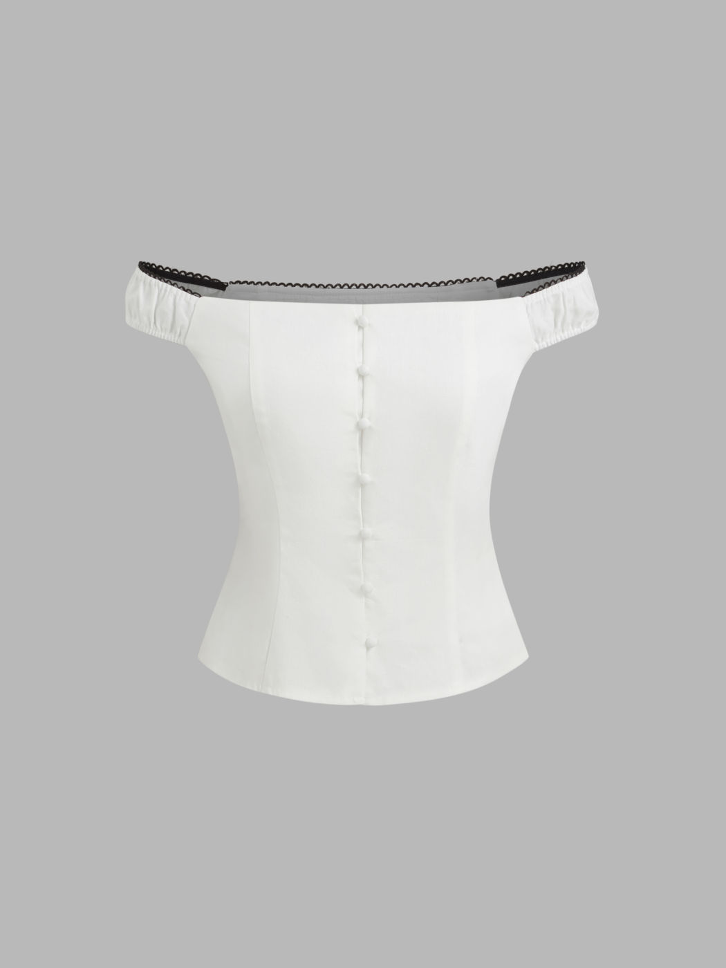 Linen-blend Off-shoulder Contrasting Binding Top