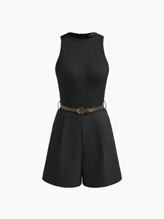 Two Piece Sets Knit Fabric U-neckline Crop Cami Top & Drawstring Wide Leg Shorts Set