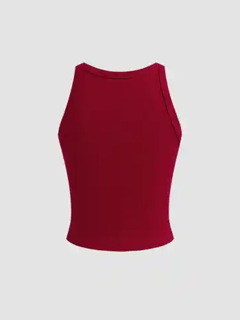 Cotton-blend Round Neckline Solid Tank Top