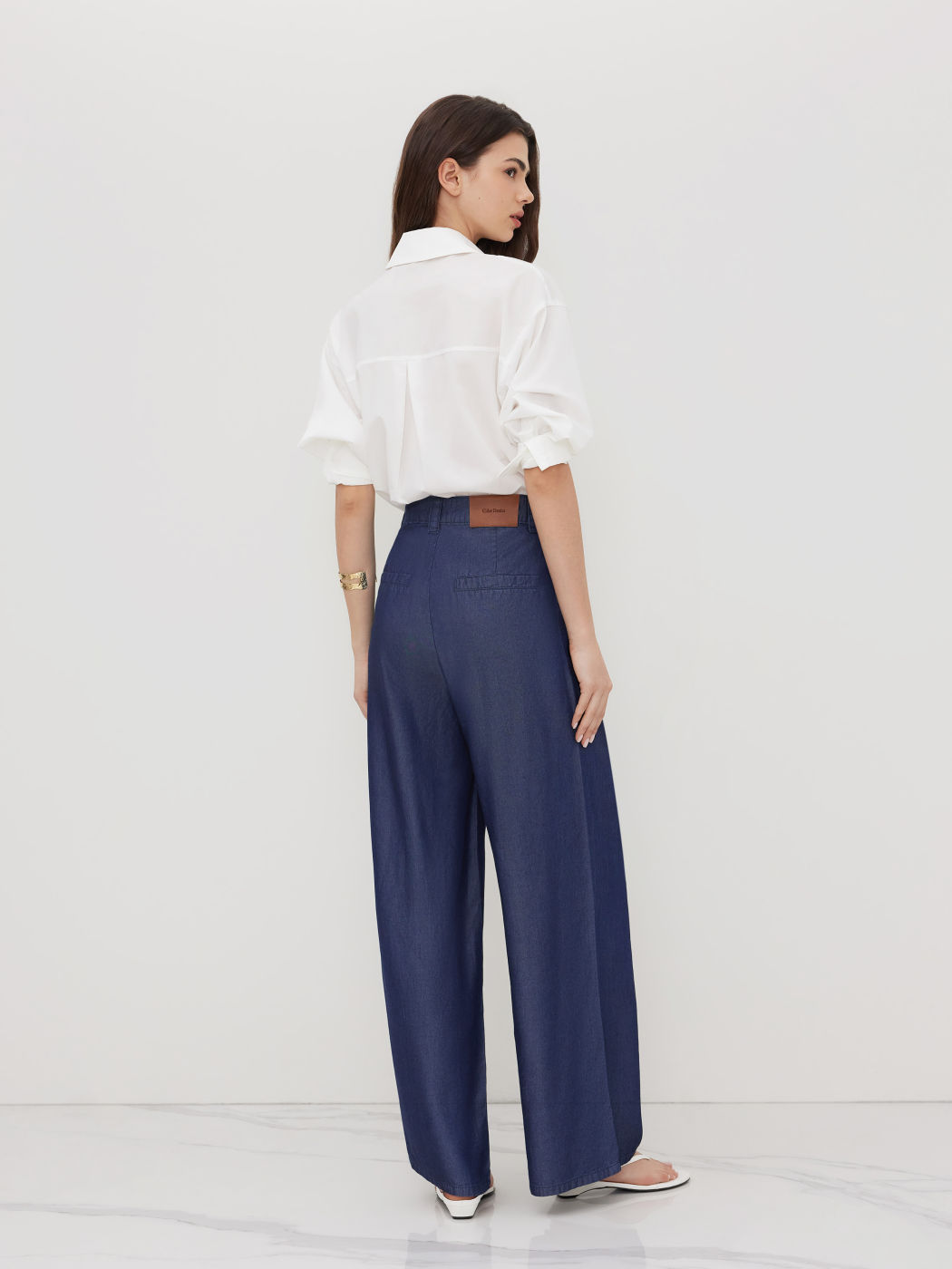 Cider Denim Mid Rise Pleated Wide Leg Jeans