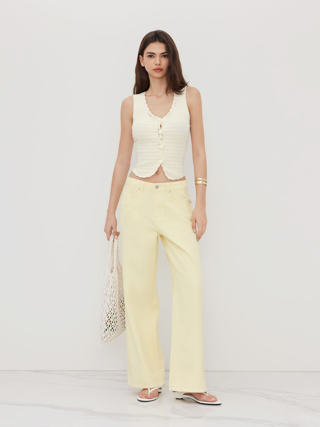 Knit U-neckline Crochet Button Vest