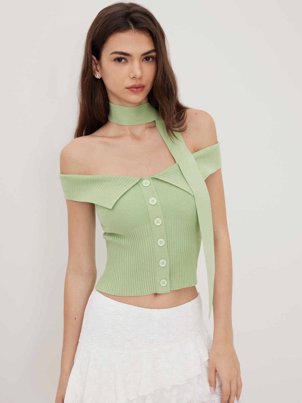 Strick-Off-shoulder Crop Top mit Schal
