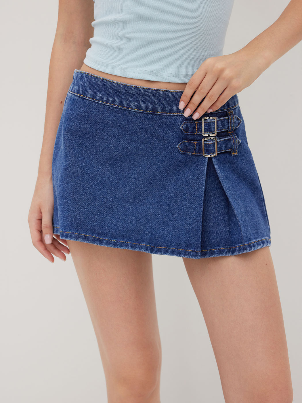 Cider Denim Low Rise Belted Micro Mini Skirt