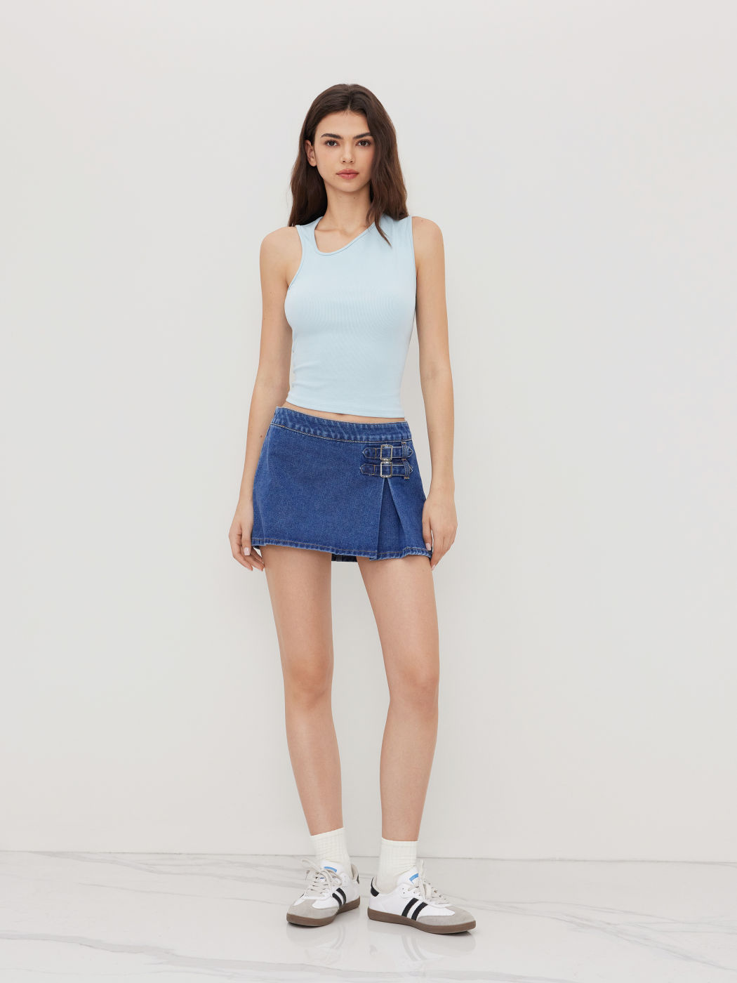 Cider Denim Low Rise Belted Micro Mini Skirt
