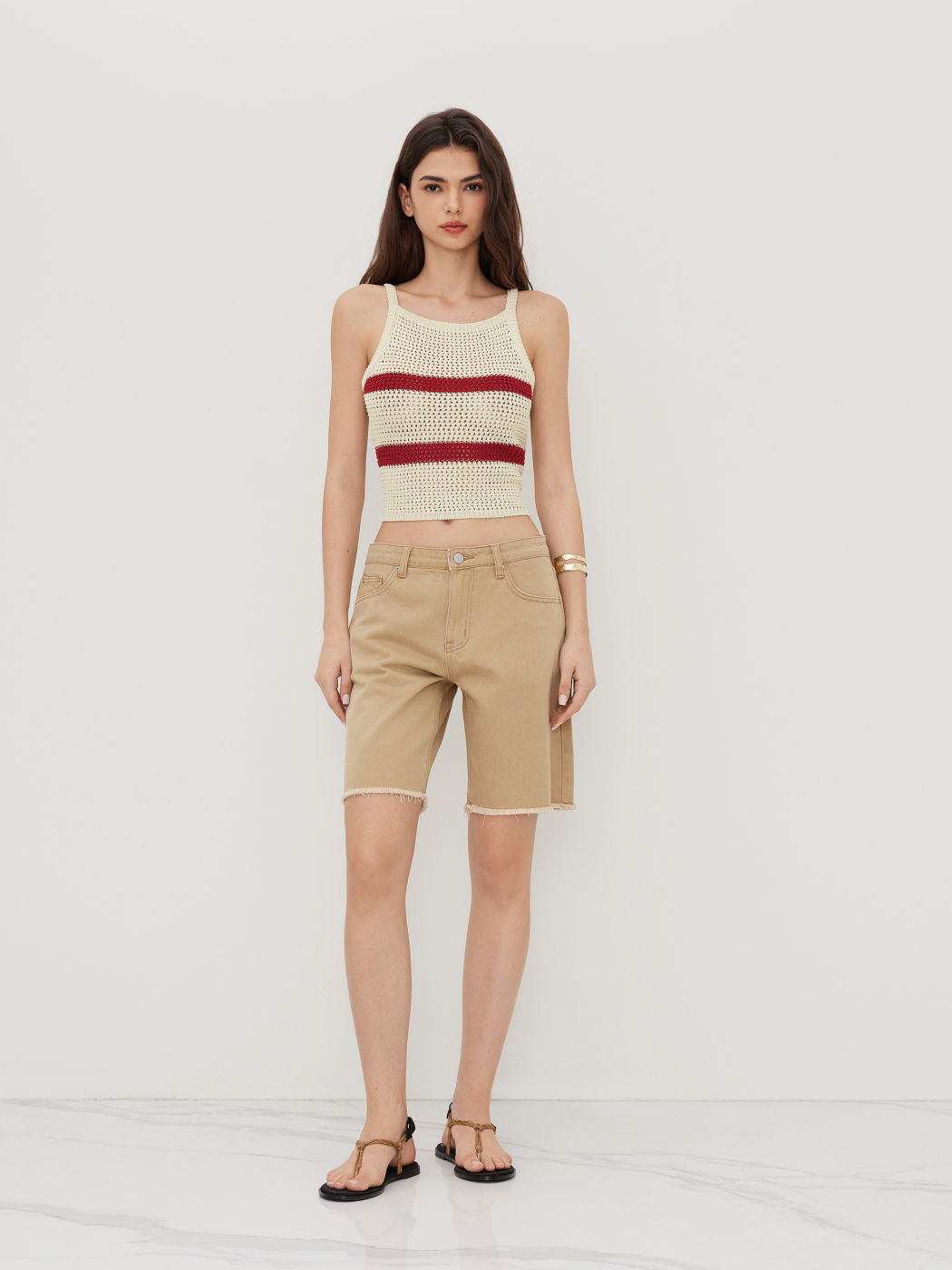 Knit Stripe Hollow Out Crop Cami Top