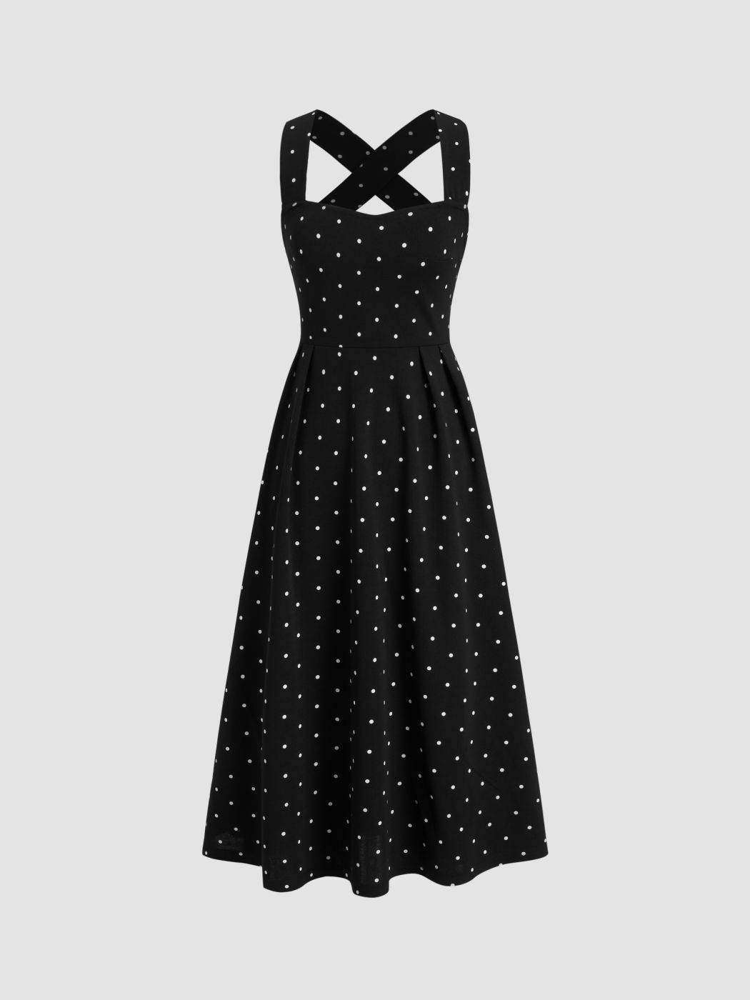 Square Neck Polka Dot Ruffle Criss Cross Maxi Dress