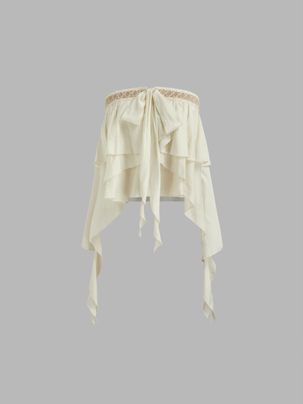 Halter Neckline Ruffle Hem Shirred Knotted Bandeau Top