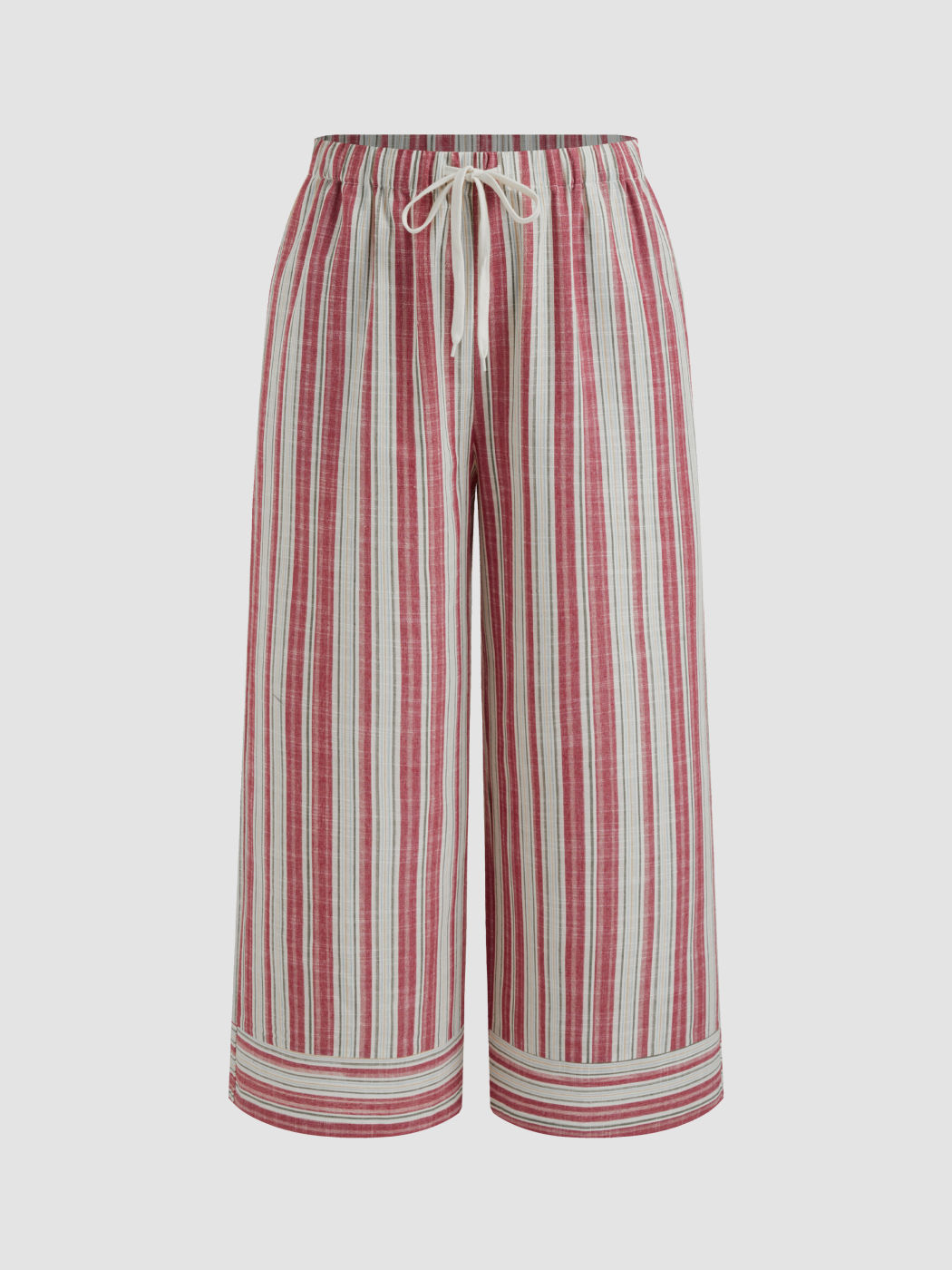 Cotton-blend Mid Rise Stripe Elastic Waist Wide Leg Trousers Curve & Plus