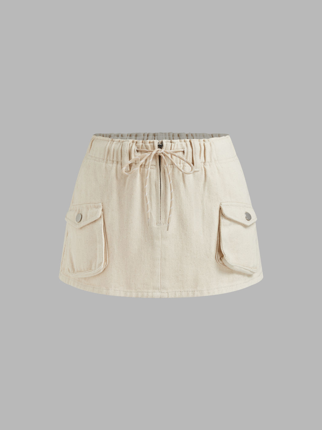 Denim Low Rise Drawstring Cargo Mini Skirt