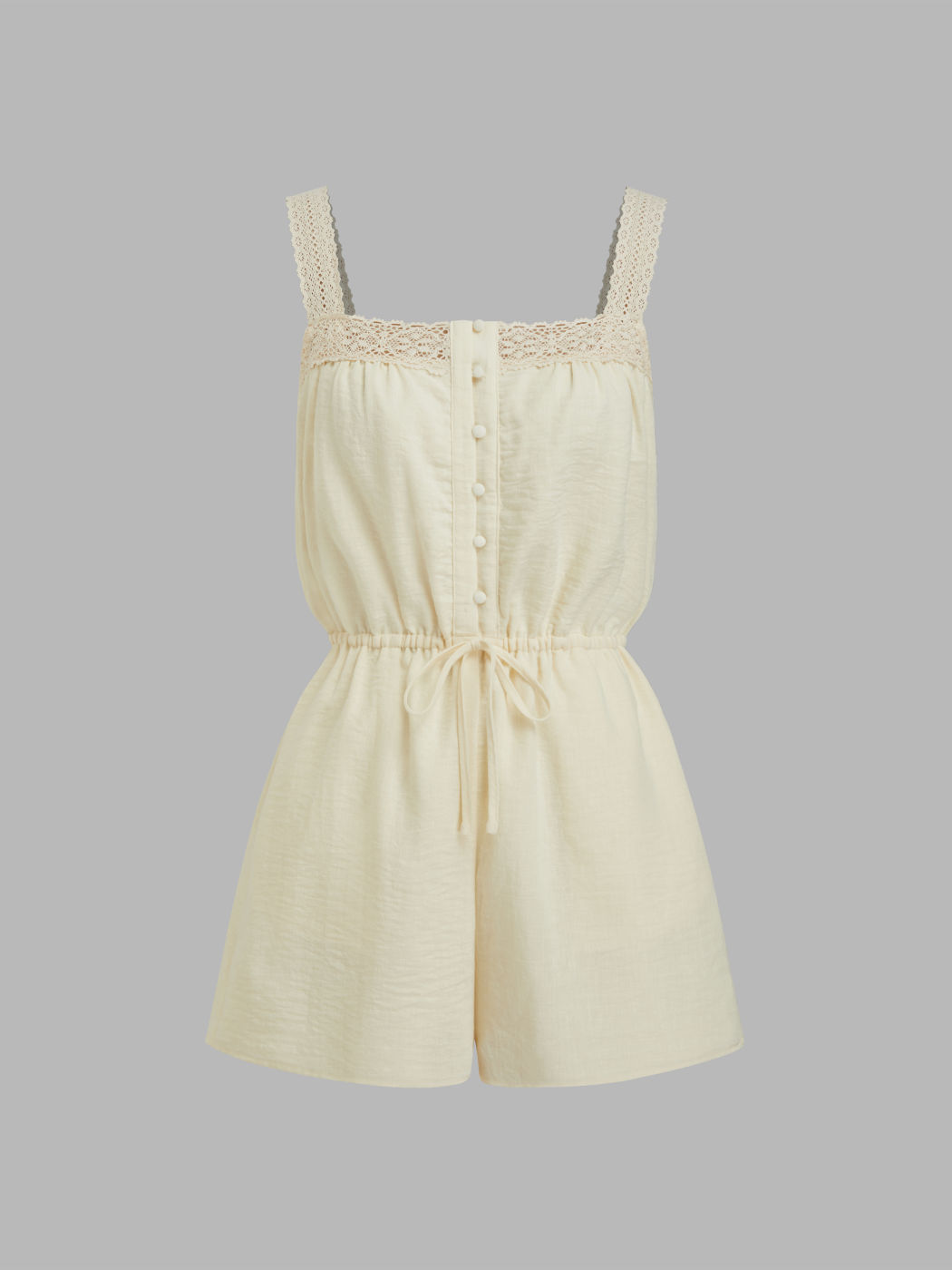 Pagliaccetto annodato con scollo quadrato e bordo in pizzo