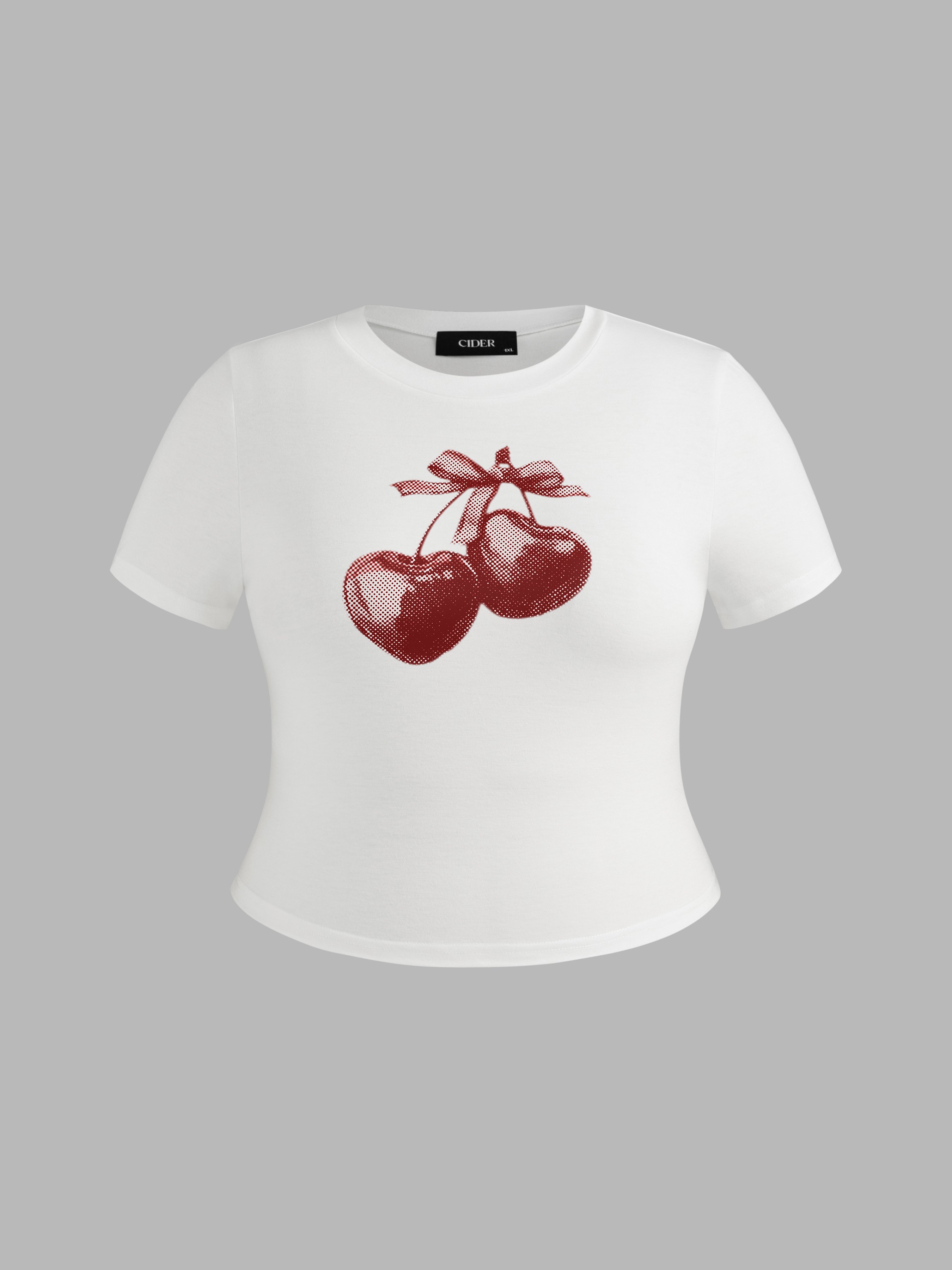 Jersey Cherry Graphic Short Sleeve Crop Tee Curve & Plus For